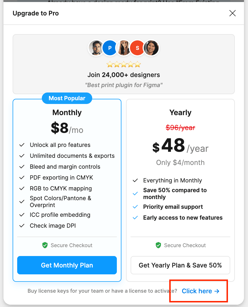Access team licenses in Printfy plugin