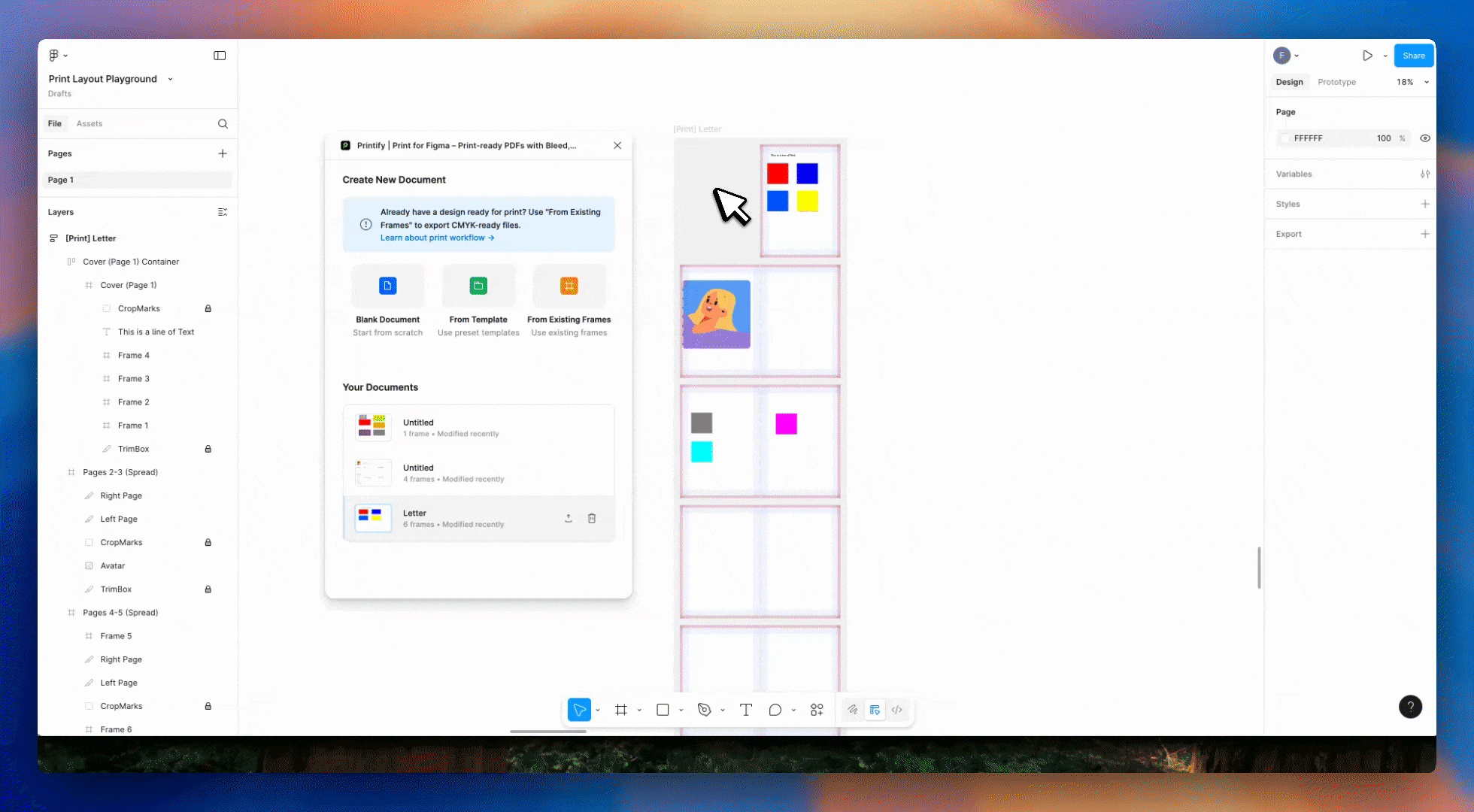 PrintX Demo - CMYK conversion, spot colors, and overprint settings