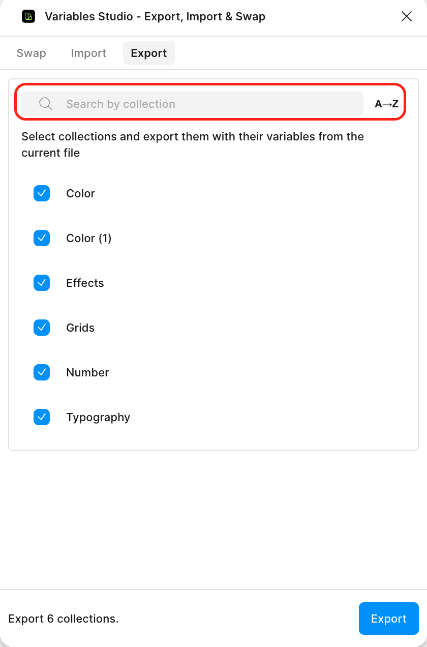 Selecting collections with search